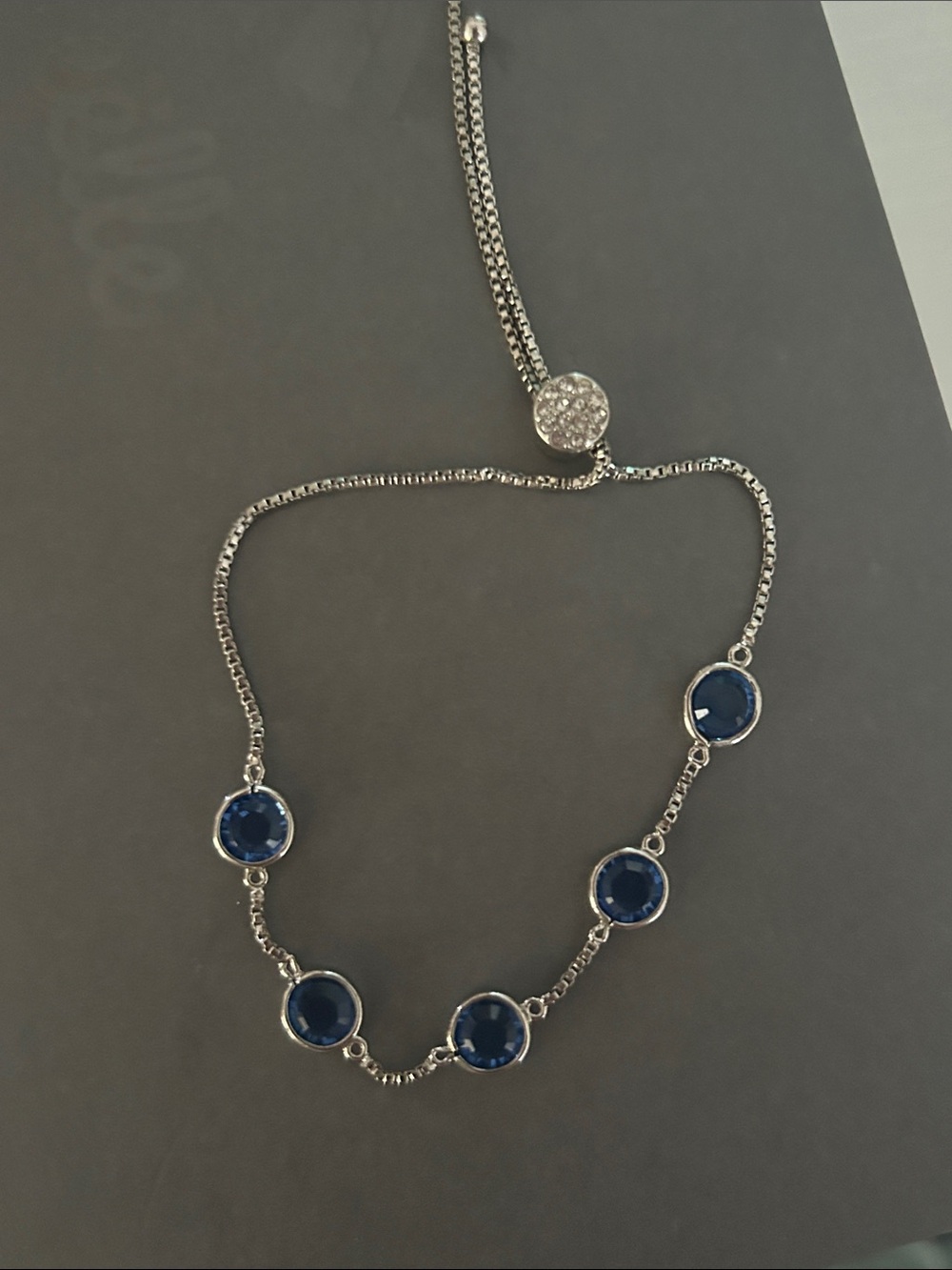 Adjustable FOSSIL Bracelet with Navy Blue Gemstones